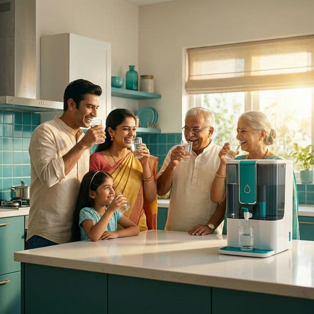 Happy family enjoying clean water from Waafoo